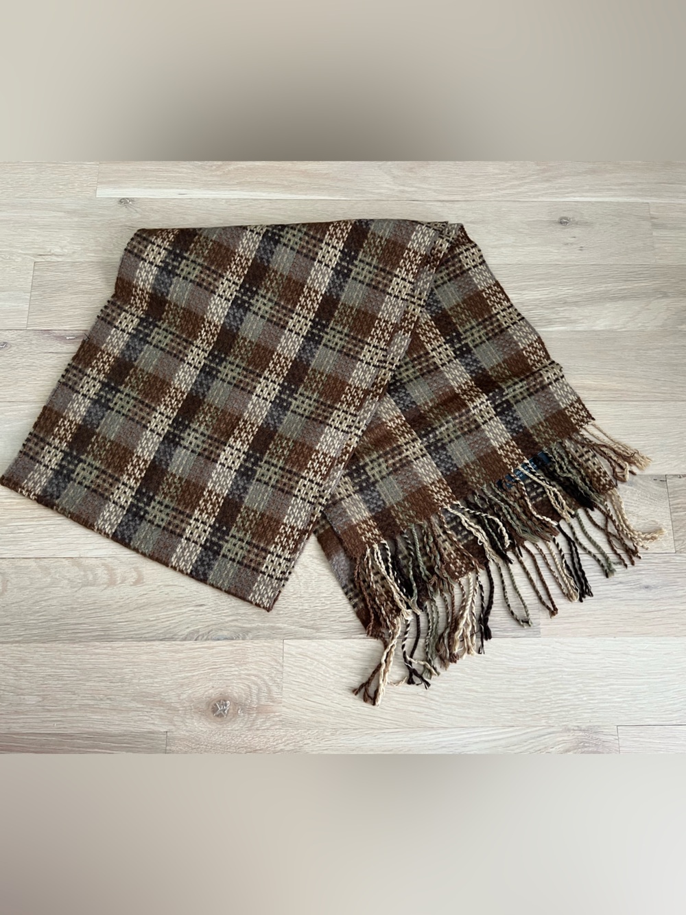 Brown Plaid cashmere Fringe Scarf